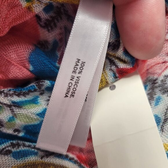 Talbots Ditzy Floral Lightweight Colorful Print Scarf Wrap With Frayed Edges - Picture 7 of 8